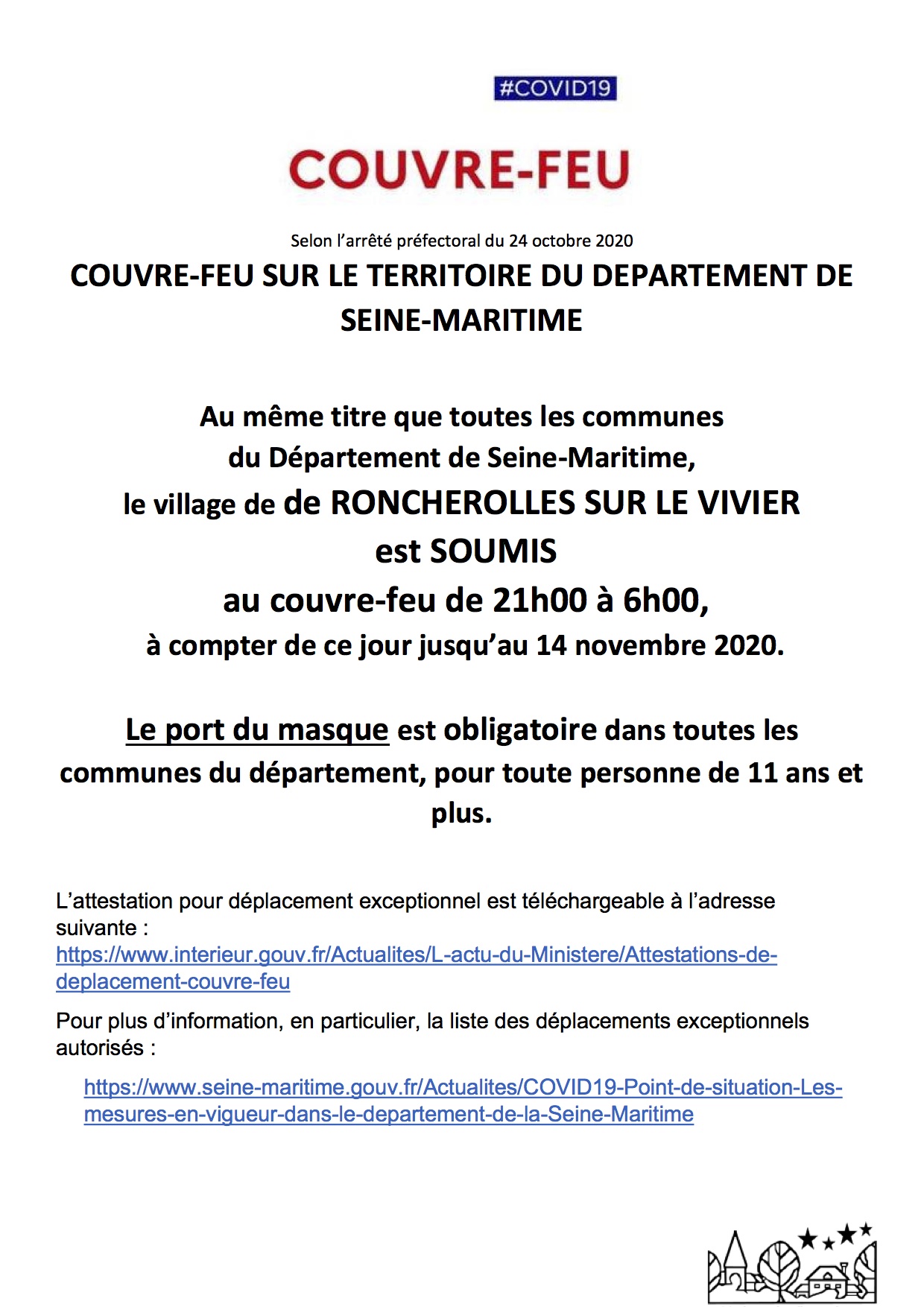 Couvre-feu - Arrêté préfectoral du 24-10-2020