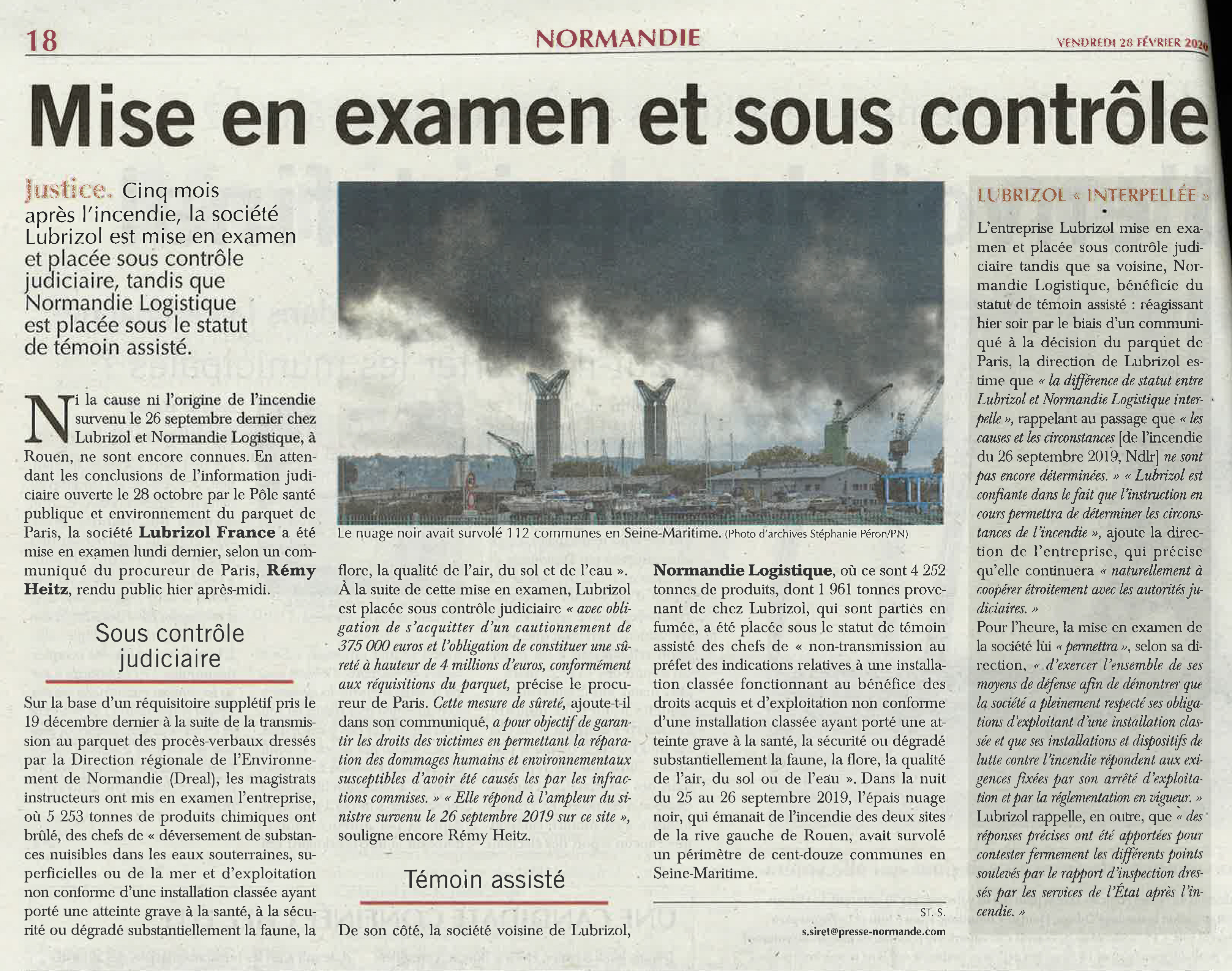 Lubrizol mise en examen