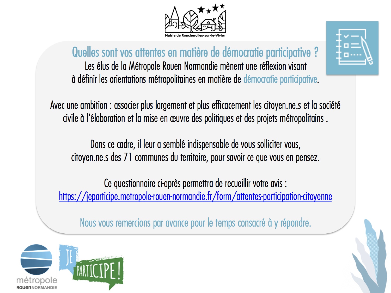 Questionnaire MRN - Participation citoyenne