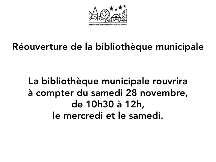Réouverture bibliothèque 28 novembre 2020